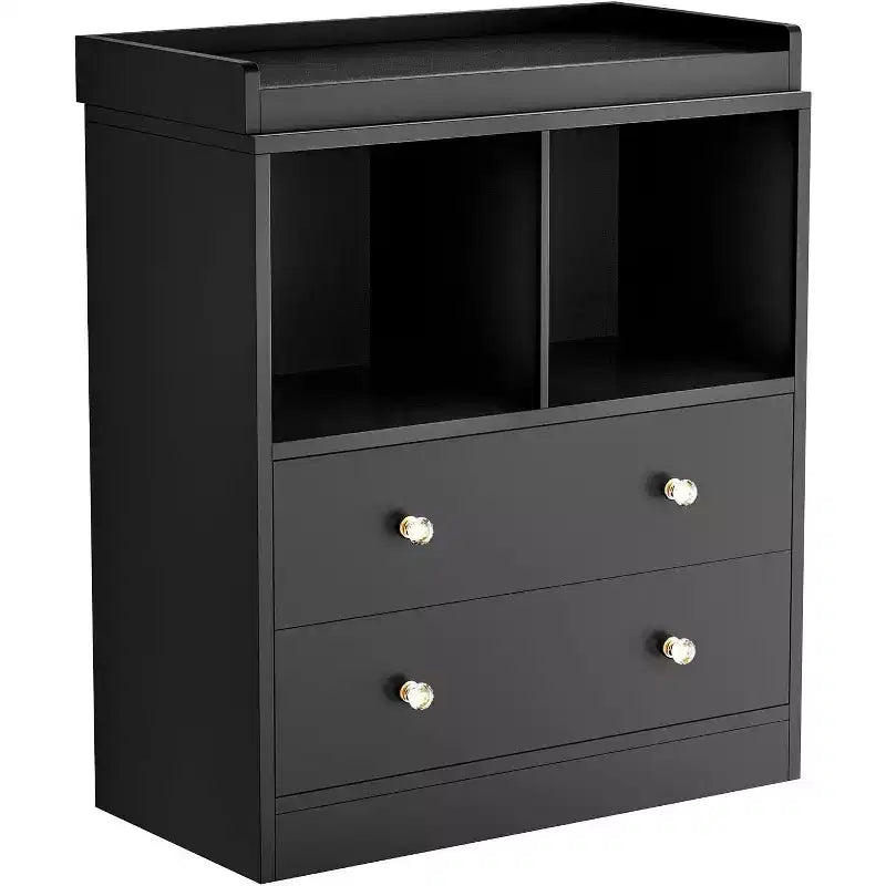 Baby Changing Table Dresser with Removable Changing Tray, Nursery Dresser with 3 Drawers, Modern Baby Changing Station & Storage for Nursery, Black