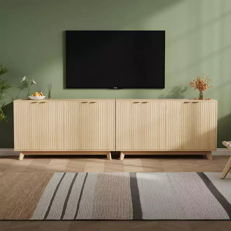 Modern Fluted Wood Sideboard Buffet Cabinet Set  4 Doors, Adjustable Shelves, Versatile Storage Credenza for Living Room, Dining Room, Entryway