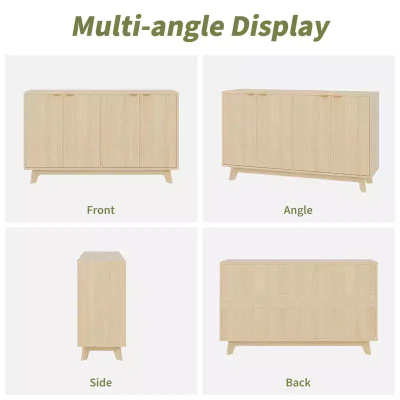 Modern Fluted Wood Sideboard Buffet Cabinet Set  4 Doors, Adjustable Shelves, Versatile Storage Credenza for Living Room, Dining Room, Entryway