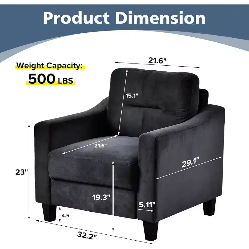 Velvet Upholstered Comfort Chair, Modern Accent Chair Backrest Living Room Chairs, Soft Padded Sofa Chairs for Dining Room, Kitchen