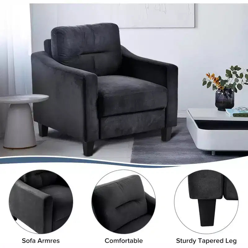 Velvet Upholstered Comfort Chair, Modern Accent Chair Backrest Living Room Chairs, Soft Padded Sofa Chairs for Dining Room, Kitchen