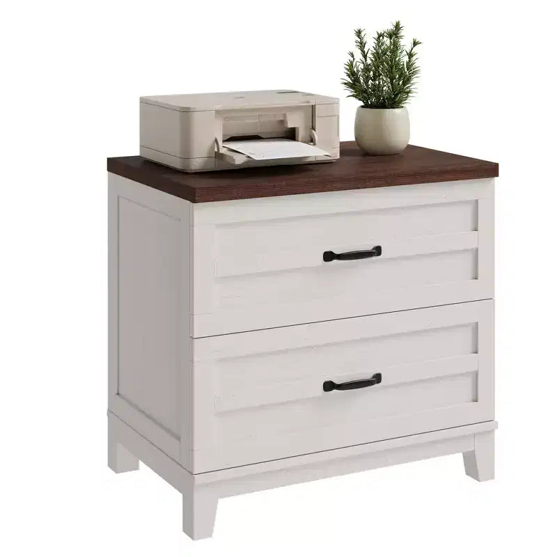 Farmhouse 2-Drawer File Cabinet, Wood Storage Lateral Filing Cabinet with Fully Extension Drawers, Multi-Scene Organizer for Bedroom/Office/Kitchen