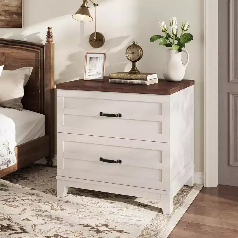 Farmhouse 2-Drawer File Cabinet, Wood Storage Lateral Filing Cabinet with Fully Extension Drawers, Multi-Scene Organizer for Bedroom/Office/Kitchen