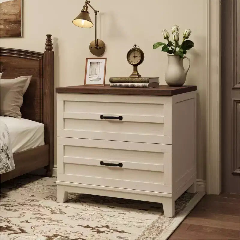Farmhouse 2-Drawer File Cabinet, Wood Storage Lateral Filing Cabinet with Fully Extension Drawers, Multi-Scene Organizer for Bedroom/Office/Kitchen