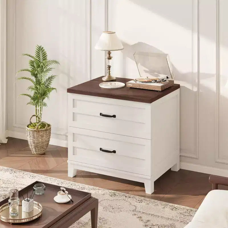 Farmhouse 2-Drawer File Cabinet, Wood Storage Lateral Filing Cabinet with Fully Extension Drawers, Multi-Scene Organizer for Bedroom/Office/Kitchen