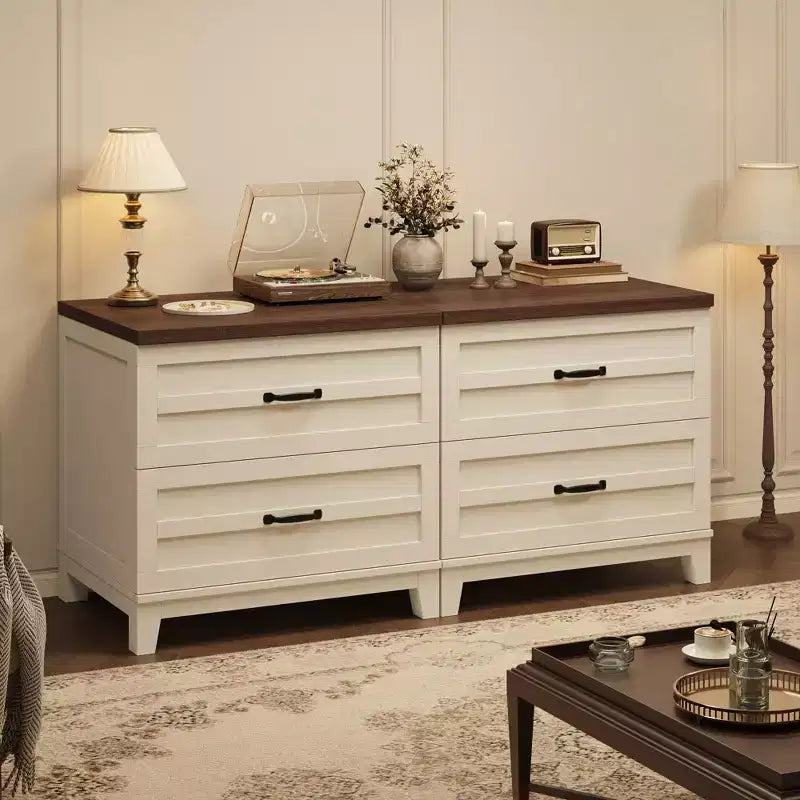 Farmhouse 2-Drawer File Cabinet, Wood Storage Lateral Filing Cabinet with Fully Extension Drawers, Multi-Scene Organizer for Bedroom/Office/Kitchen