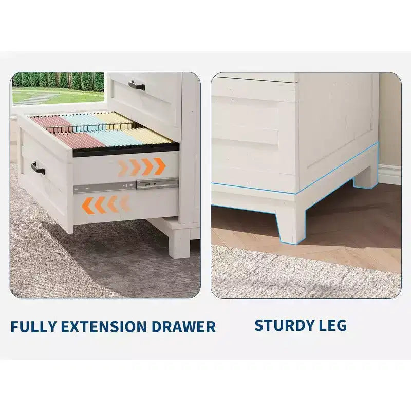 Farmhouse 2-Drawer File Cabinet, Wood Storage Lateral Filing Cabinet with Fully Extension Drawers, Multi-Scene Organizer for Bedroom/Office/Kitchen