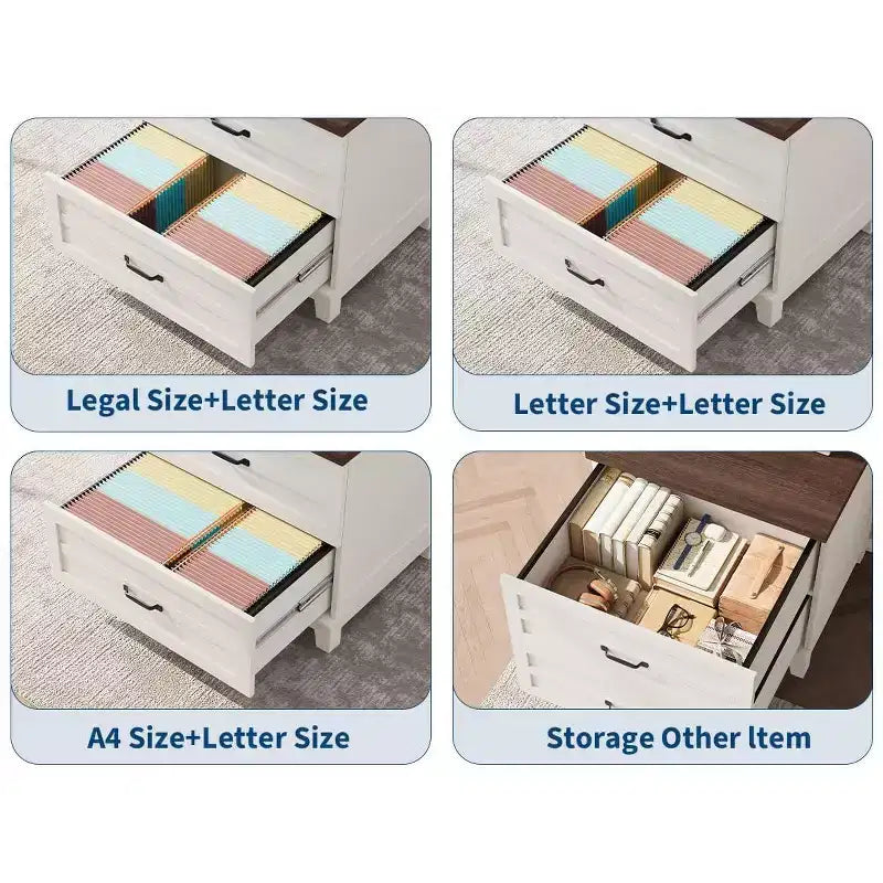 Farmhouse 2-Drawer File Cabinet, Wood Storage Lateral Filing Cabinet with Fully Extension Drawers, Multi-Scene Organizer for Bedroom/Office/Kitchen