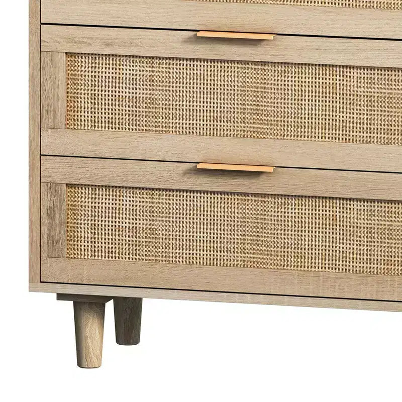 Natural Rattan Storage Cabinet with 6 Drawers, Freestanding Dresser for Bedroom & Living Room, Particle Board, 51.18