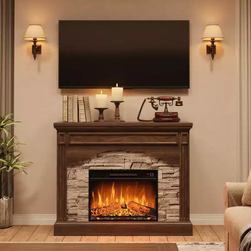 Garvee Fireplace TV Stand for TVs Up to 80 Inch, Electric Fireplace with Mantel, Farmhouse Wood Entertainment Center, 3D Flame Effect