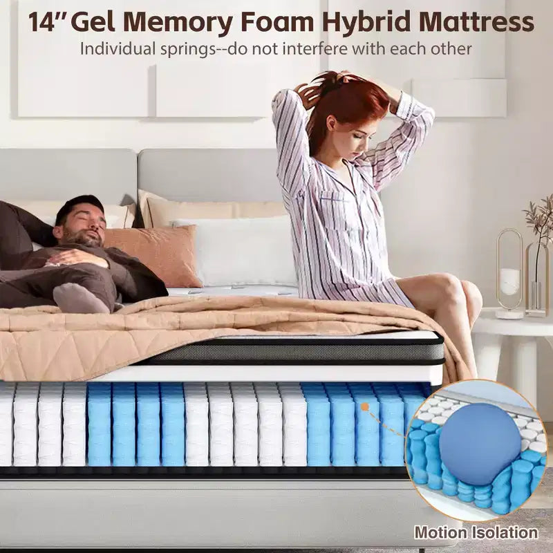Queen Mattress, 14In Memory Foam Mattress in a Box,Pressure Relief Mattress, Zoned Support, Gel Layer for Cooling, Medium Firm, Improving Circulation