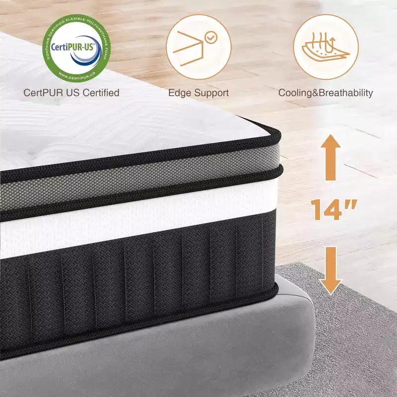Queen Mattress, 14In Memory Foam Mattress in a Box,Pressure Relief Mattress, Zoned Support, Gel Layer for Cooling, Medium Firm, Improving Circulation