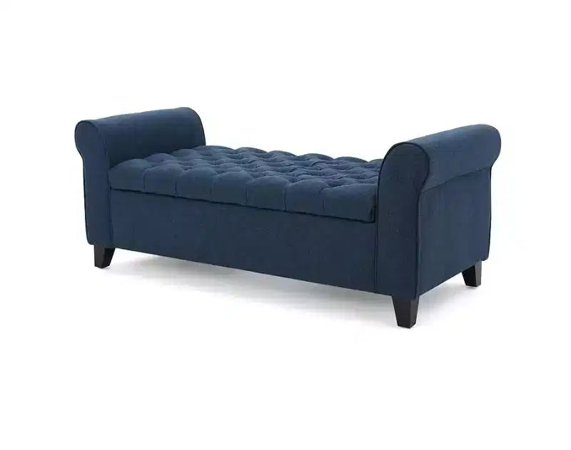 Okak Modern Storage Bench with Padding Seat and Armrests, Storage Ottoman with Wooden Legs, End Of Bed Bench for Living Room, Bedroom