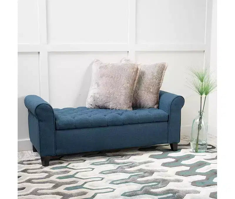 Okak Modern Storage Bench with Padding Seat and Armrests, Storage Ottoman with Wooden Legs, End Of Bed Bench for Living Room, Bedroom