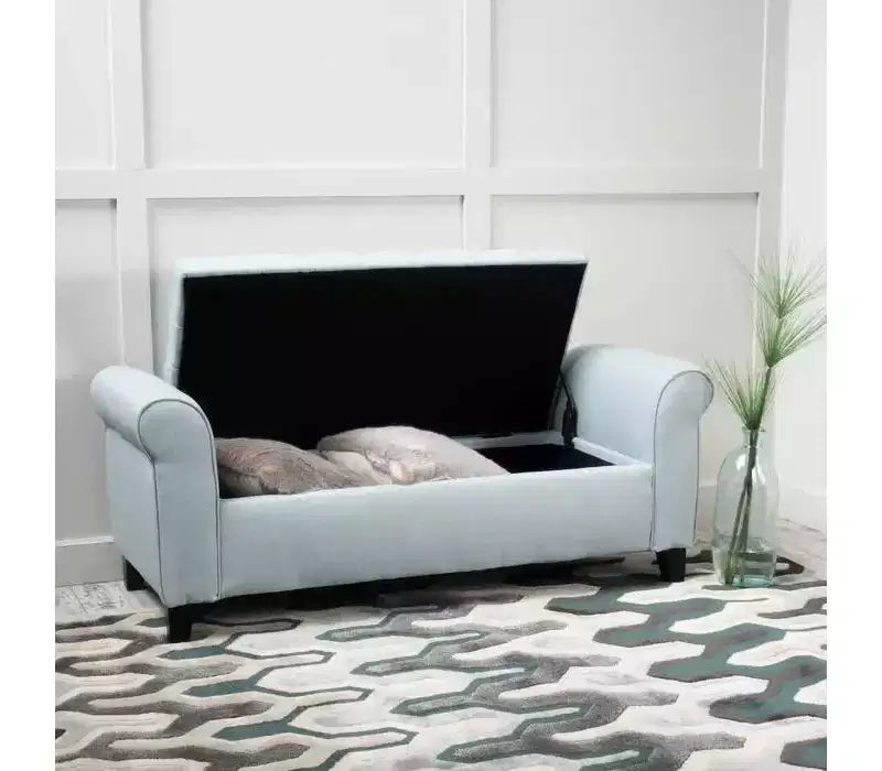 Okak Modern Storage Bench with Padding Seat and Armrests, Storage Ottoman with Wooden Legs, End Of Bed Bench for Living Room, Bedroom