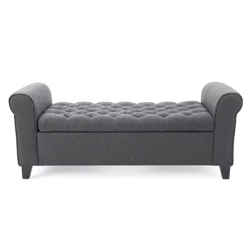 Okak Modern Storage Bench with Padding Seat and Armrests, Storage Ottoman with Wooden Legs, End Of Bed Bench for Living Room, Bedroom