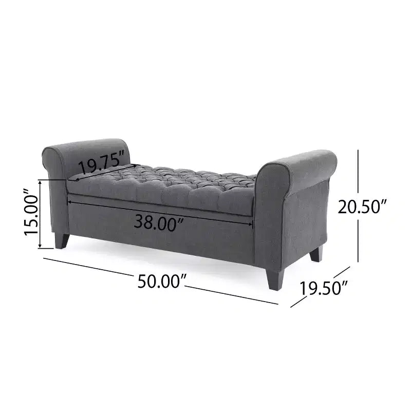 Okak Modern Storage Bench with Padding Seat and Armrests, Storage Ottoman with Wooden Legs, End Of Bed Bench for Living Room, Bedroom
