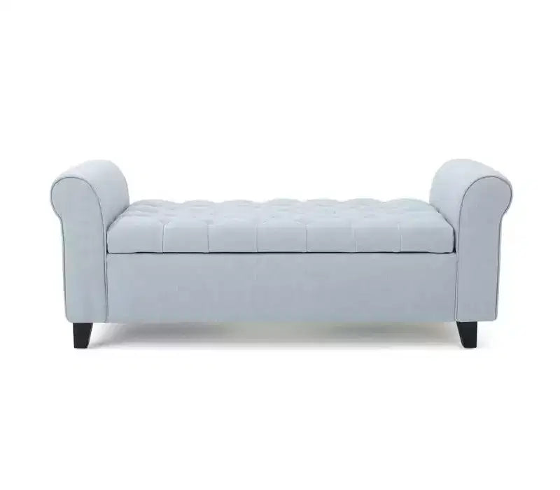 Okak Modern Storage Bench with Padding Seat and Armrests, Storage Ottoman with Wooden Legs, End Of Bed Bench for Living Room, Bedroom
