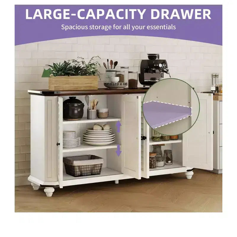 Farmhouse TV Stand for 60 Inch TV, Entertainment Center with Adjustable Shelves & Power Outlets,Buffet Sideboard Cabinet for Living Room