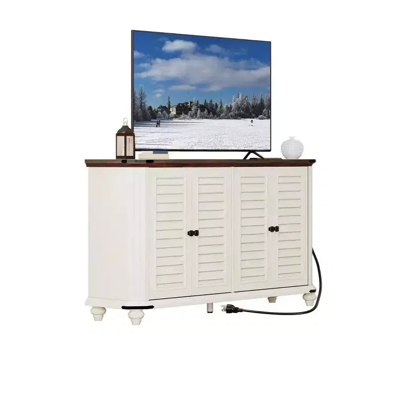 Farmhouse TV Stand for 60 Inch TV, Entertainment Center with Adjustable Shelves & Power Outlets,Buffet Sideboard Cabinet for Living Room