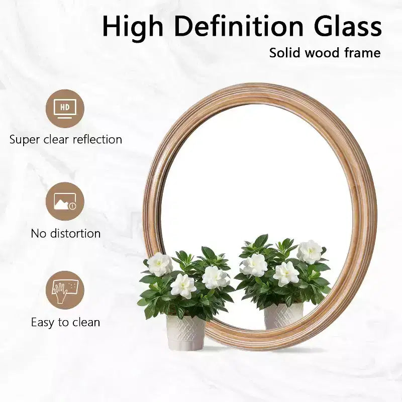 TUYOHW Farmhouse Wood Decorative Wall Mirror with Whitewash Edge,Vanity Circle Mirror for Bedroom,Living Room