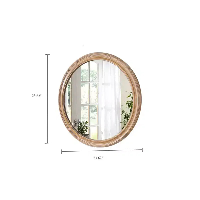 TUYOHW Farmhouse Wood Decorative Wall Mirror with Whitewash Edge,Vanity Circle Mirror for Bedroom,Living Room