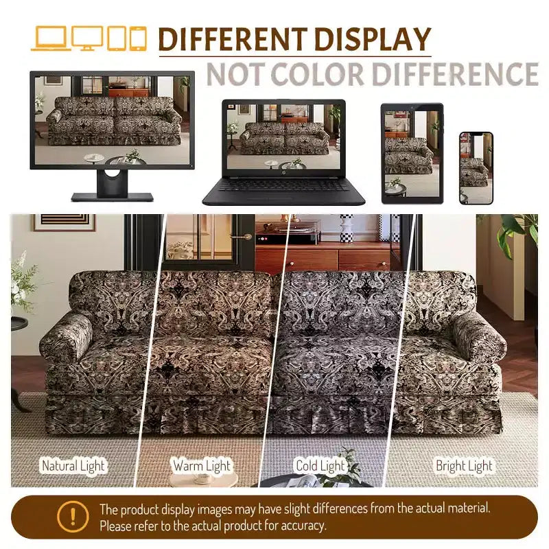 MAYEERTY Luxuriously Comfortable 3&4 Seater Cloud Couch, Chenille Fabric Sofa with Rolled Arms & Pleated Skrit Black Foral