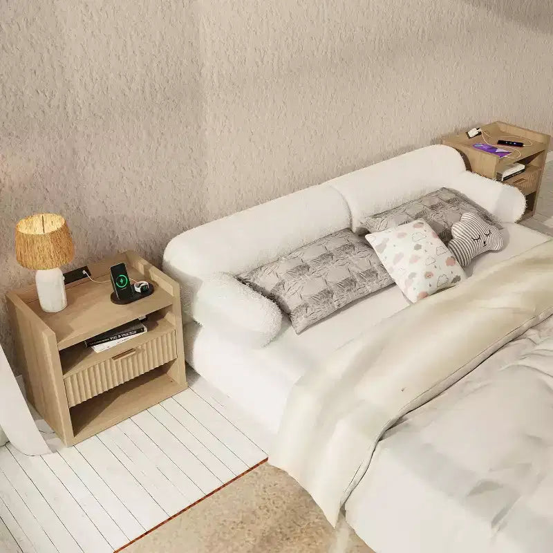 Wood End Table With Charging Station 1 Drawer Nightstand Large Modern Bedside Table Storage Accent Cabinet For Living Room Bedroom Home Office USB