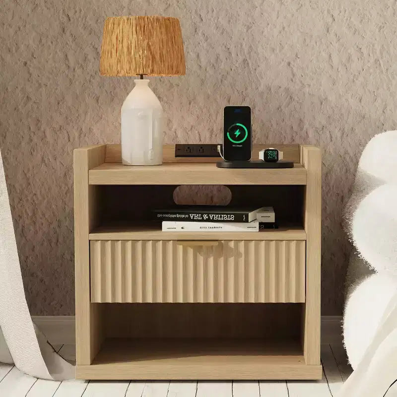 Wood End Table With Charging Station 1 Drawer Nightstand Large Modern Bedside Table Storage Accent Cabinet For Living Room Bedroom Home Office USB