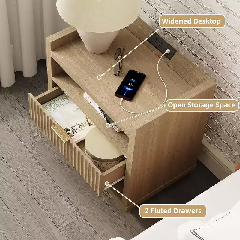 Wood End Table With Charging Station 1 Drawer Nightstand Large Modern Bedside Table Storage Accent Cabinet For Living Room Bedroom Home Office USB