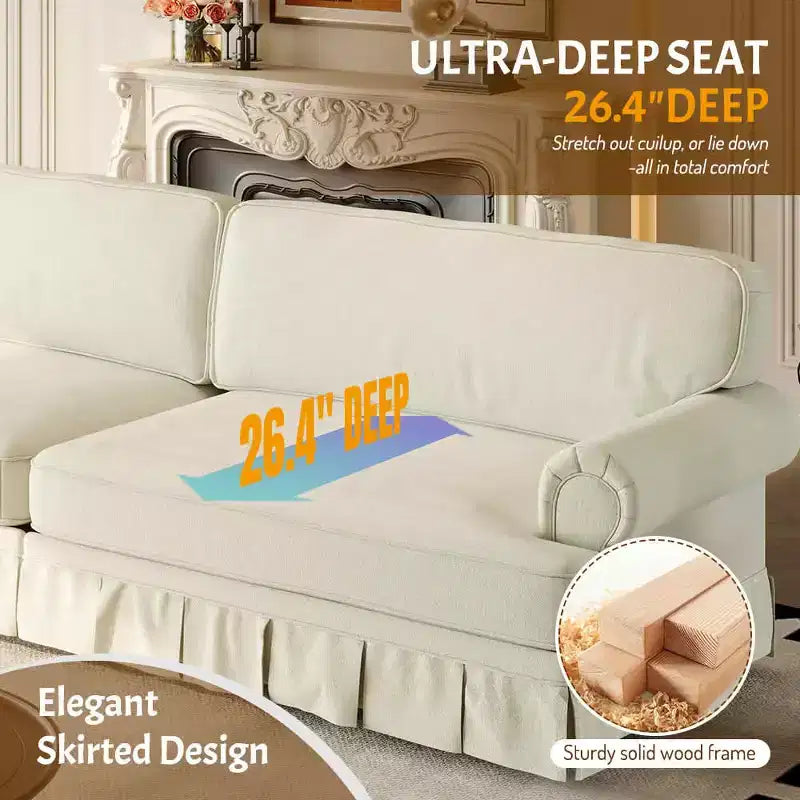 MAYEERTY Luxuriously Comfortable 3&4 Seater Cloud Couch, Chenille Fabric Sofa with Rolled Arms & Pleated Skrit Beige