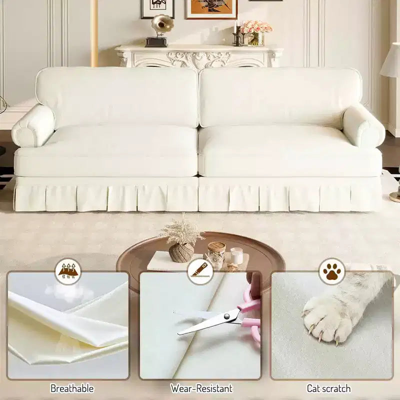 MAYEERTY Luxuriously Comfortable 3&4 Seater Cloud Couch, Chenille Fabric Sofa with Rolled Arms & Pleated Skrit Beige