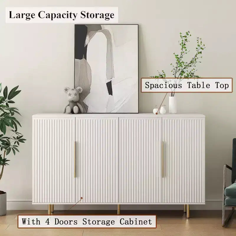 Modern Sideboard Buffet Storage Cabinet With Fluted Doors, Adjustable Shelves, Accent Console Cabinet For Dining Room - Panipeachy