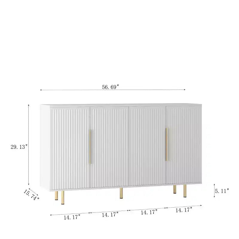 Modern Sideboard Buffet Storage Cabinet With Fluted Doors, Adjustable Shelves, Accent Console Cabinet For Dining Room - Panipeachy