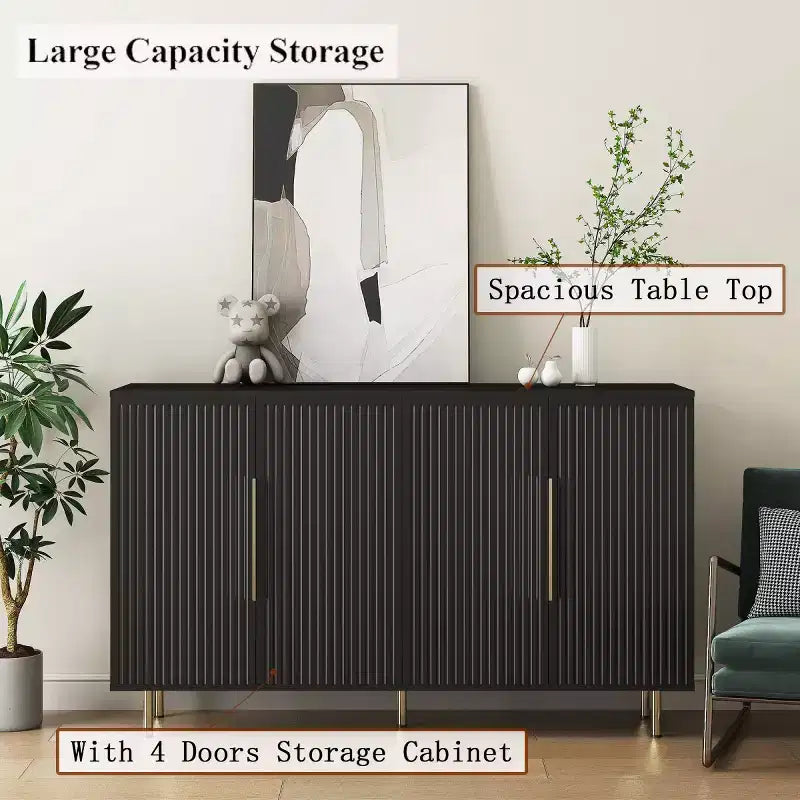 Modern Sideboard Buffet Storage Cabinet With Fluted Doors, Adjustable Shelves, Accent Console Cabinet For Dining Room - Panipeachy