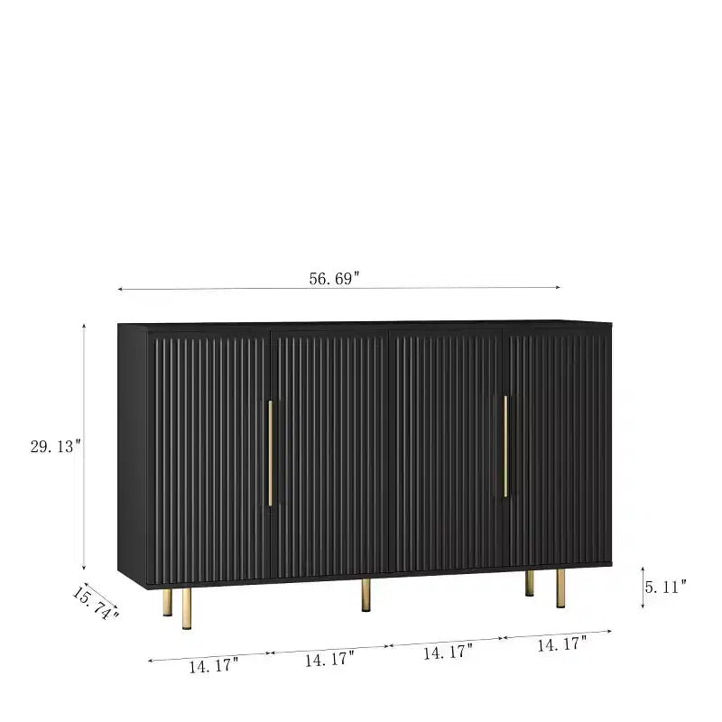 Modern Sideboard Buffet Storage Cabinet With Fluted Doors, Adjustable Shelves, Accent Console Cabinet For Dining Room - Panipeachy