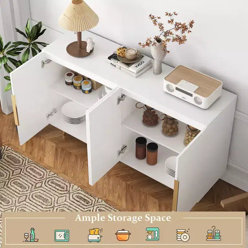 Modern Sideboard Buffet Storage Cabinet With Fluted Doors, Adjustable Shelves, Accent Console Cabinet For Dining Room - Panipeachy