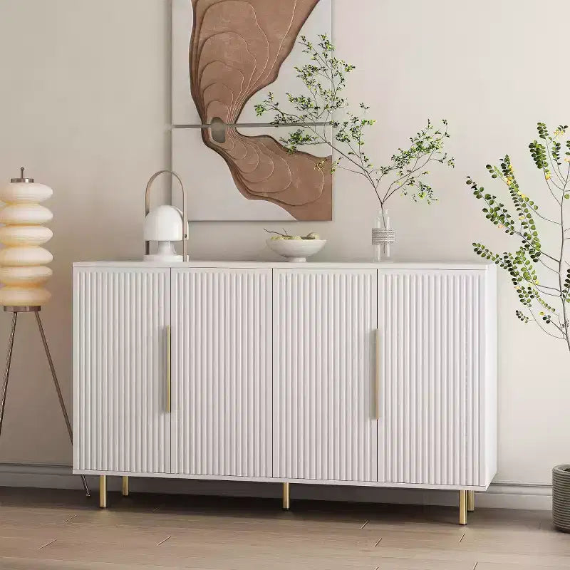 Modern Sideboard Buffet Storage Cabinet With Fluted Doors, Adjustable Shelves, Accent Console Cabinet For Dining Room - Panipeachy