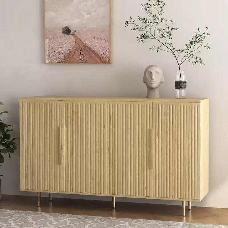 Modern Sideboard Buffet Storage Cabinet With Fluted Doors, Adjustable Shelves, Accent Console Cabinet For Dining Room - Panipeachy
