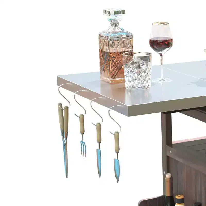 Grill Cart with Storage, Patio Kitchen Island Outdoor Grill Table with Lockable Wheels Drop Leaf, BBQ Cart Movable Pizza Oven Table Stand