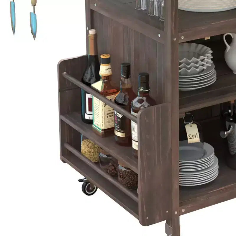 Grill Cart with Storage, Patio Kitchen Island Outdoor Grill Table with Lockable Wheels Drop Leaf, BBQ Cart Movable Pizza Oven Table Stand
