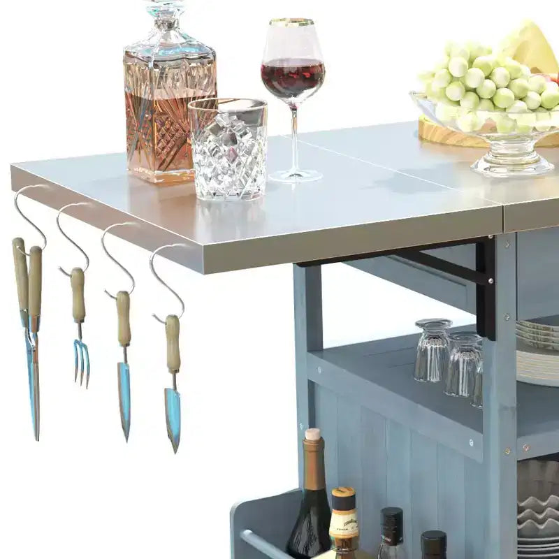 Grill Cart with Storage, Patio Kitchen Island Outdoor Grill Table with Lockable Wheels Drop Leaf, BBQ Cart Movable Pizza Oven Table Stand