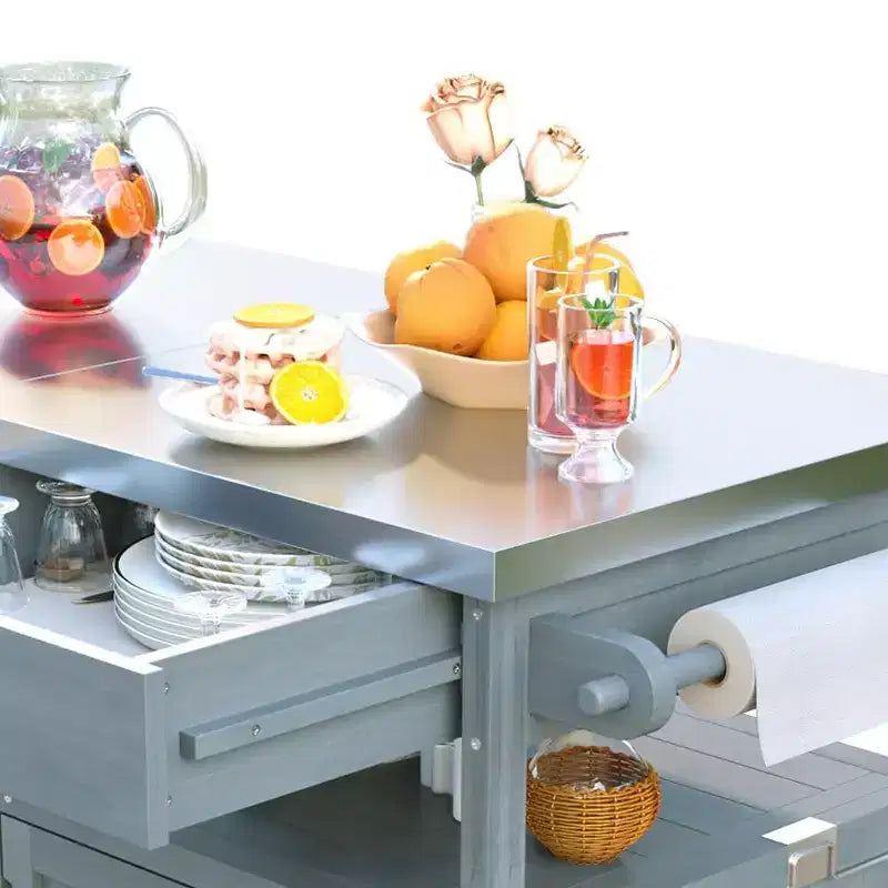 Grill Cart with Storage, Patio Kitchen Island Outdoor Grill Table with Lockable Wheels Drop Leaf, BBQ Cart Movable Pizza Oven Table Stand