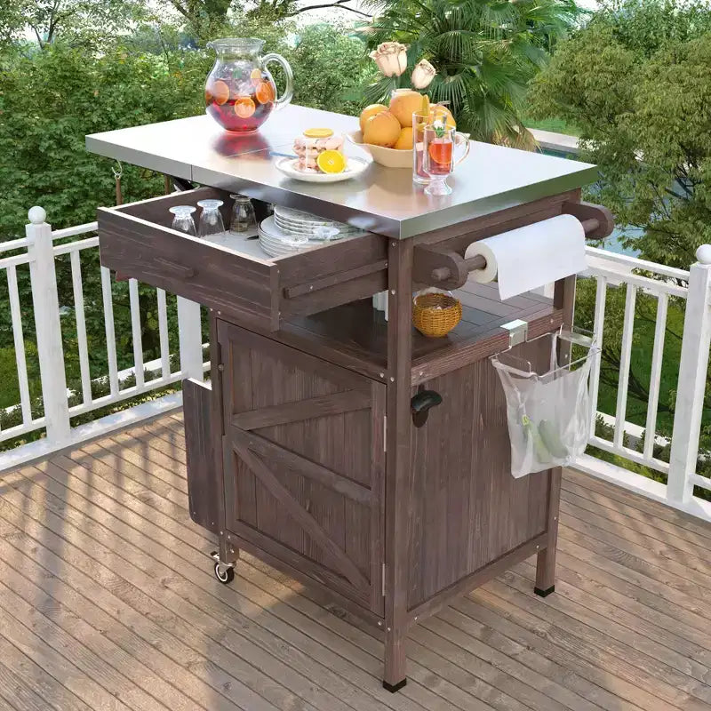 Grill Cart with Storage, Patio Kitchen Island Outdoor Grill Table with Lockable Wheels Drop Leaf, BBQ Cart Movable Pizza Oven Table Stand