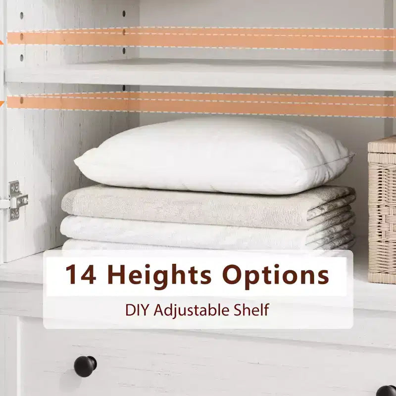 COZONY Tall Storage Cabinet with 2 Drawers, Adjustable Shelf Farmhouse Floor Cabinet with Doors, White