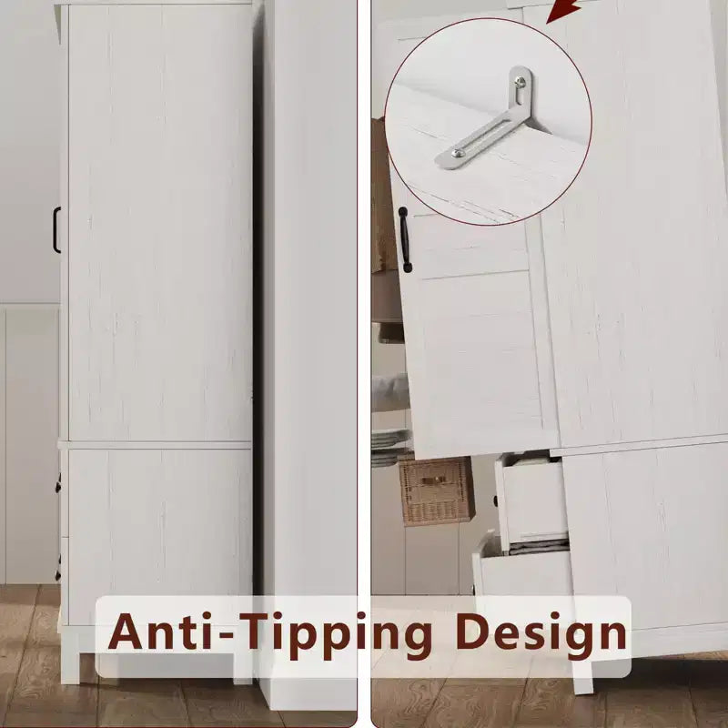 COZONY Tall Storage Cabinet with 2 Drawers, Adjustable Shelf Farmhouse Floor Cabinet with Doors, White