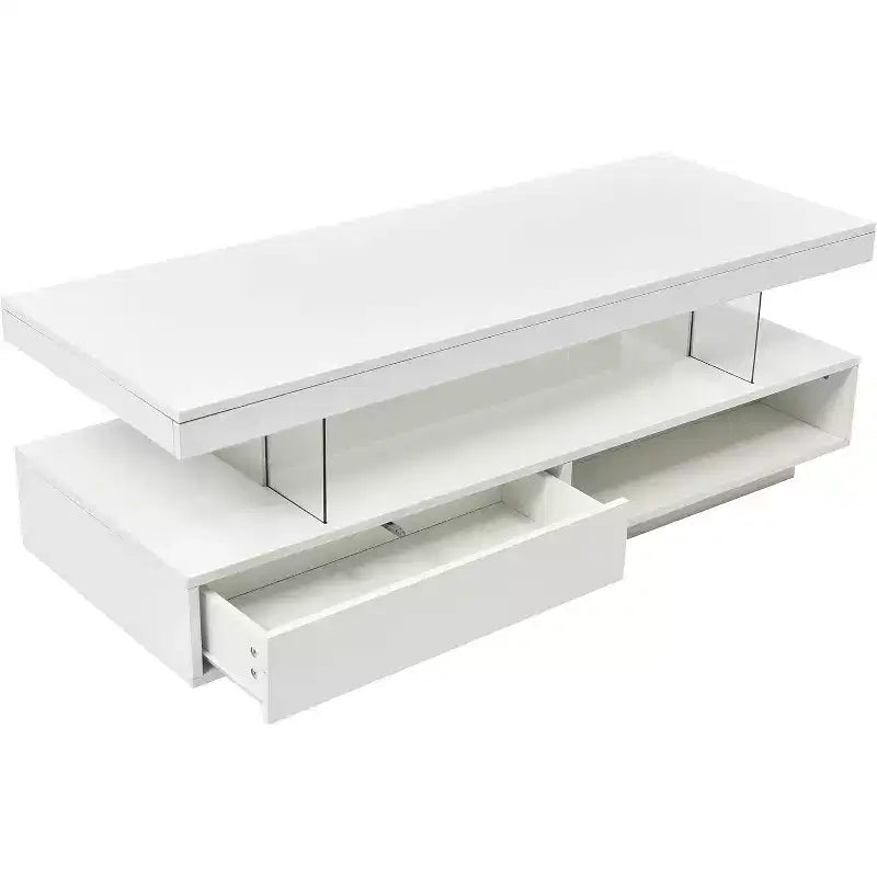 LED Lighted Coffee Table with Storage 2 Drawers & Display Shelf Modern Living Room Furniture
