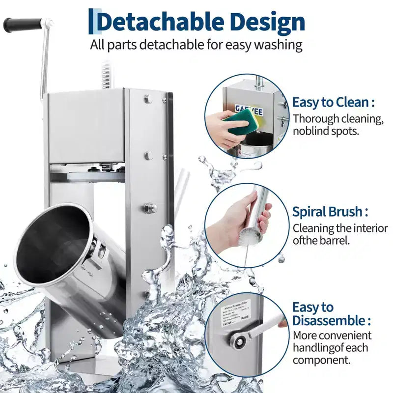 Sausage Stuffer - 304 Stainless Steel Manual Sausage Maker with 2-Speed Gear & Torque Adjustment - Includes 5 Filling Tubes & Cleaning Kit