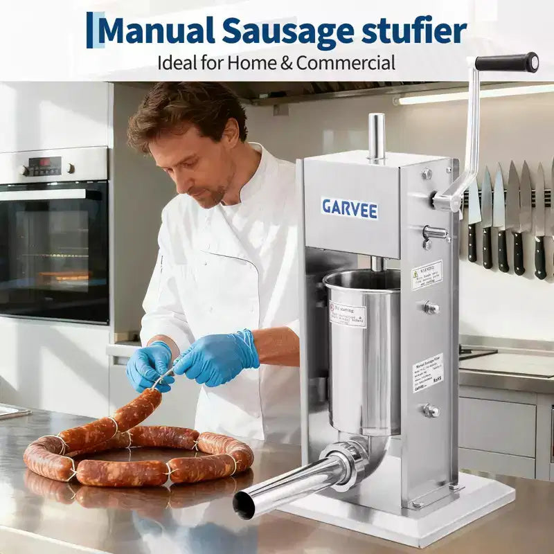 Sausage Stuffer - 304 Stainless Steel Manual Sausage Maker with 2-Speed Gear & Torque Adjustment - Includes 5 Filling Tubes & Cleaning Kit