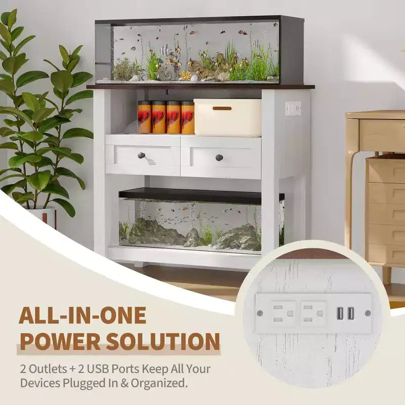COZONY 20 to 29 Gallon Aquarium Stand with Charging Station, 660 lb Heavy Duty Fish Tank Stand with Drawers